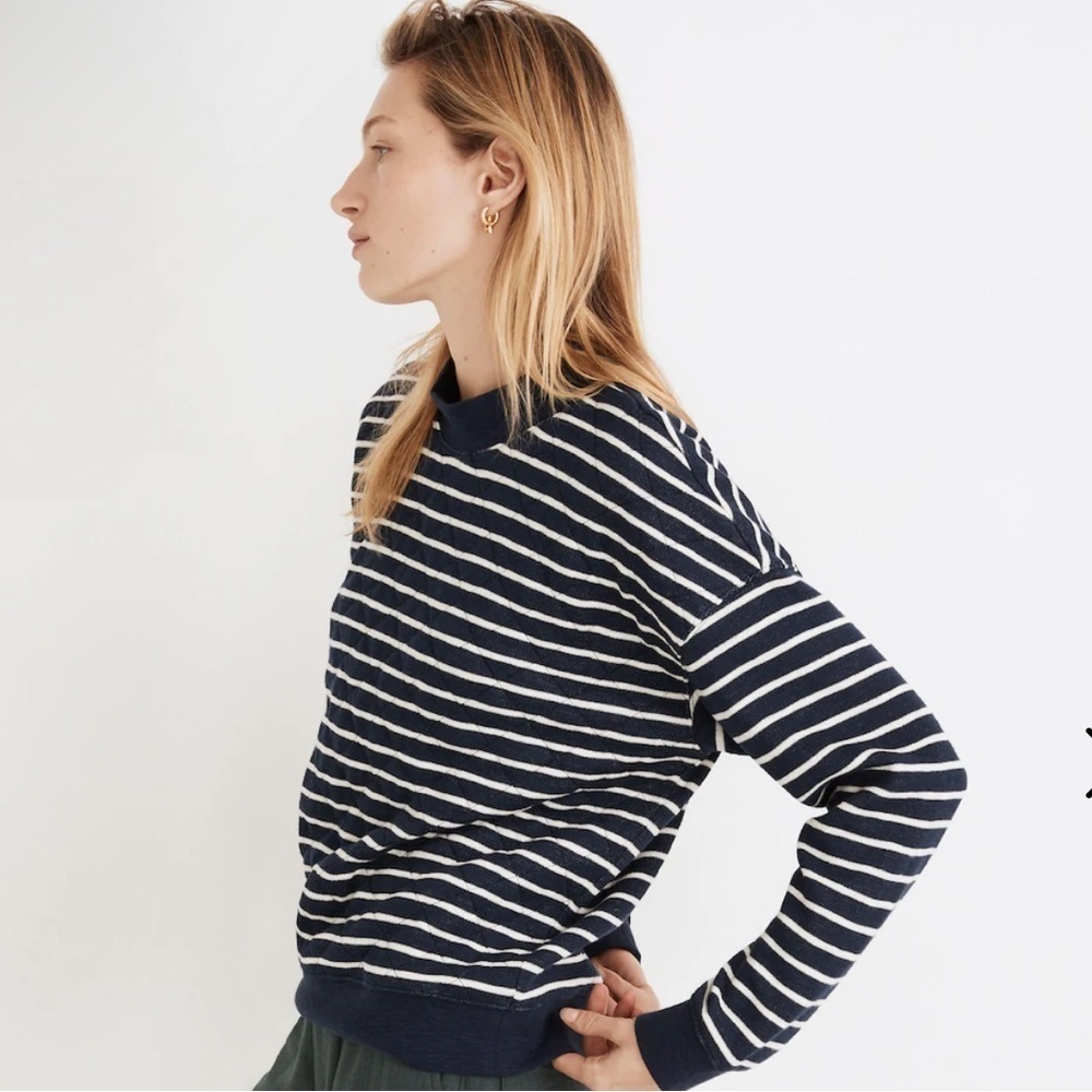 Madewell Quilted Studio Mockneck Sweatshirt in Stripe in size XS